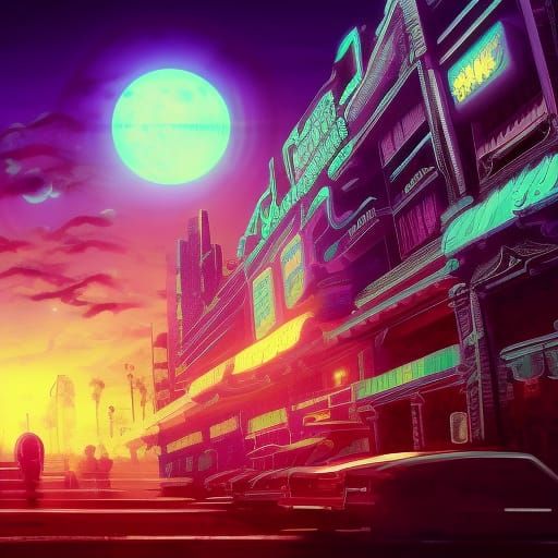 Synthwave Day to Night Digital Painting