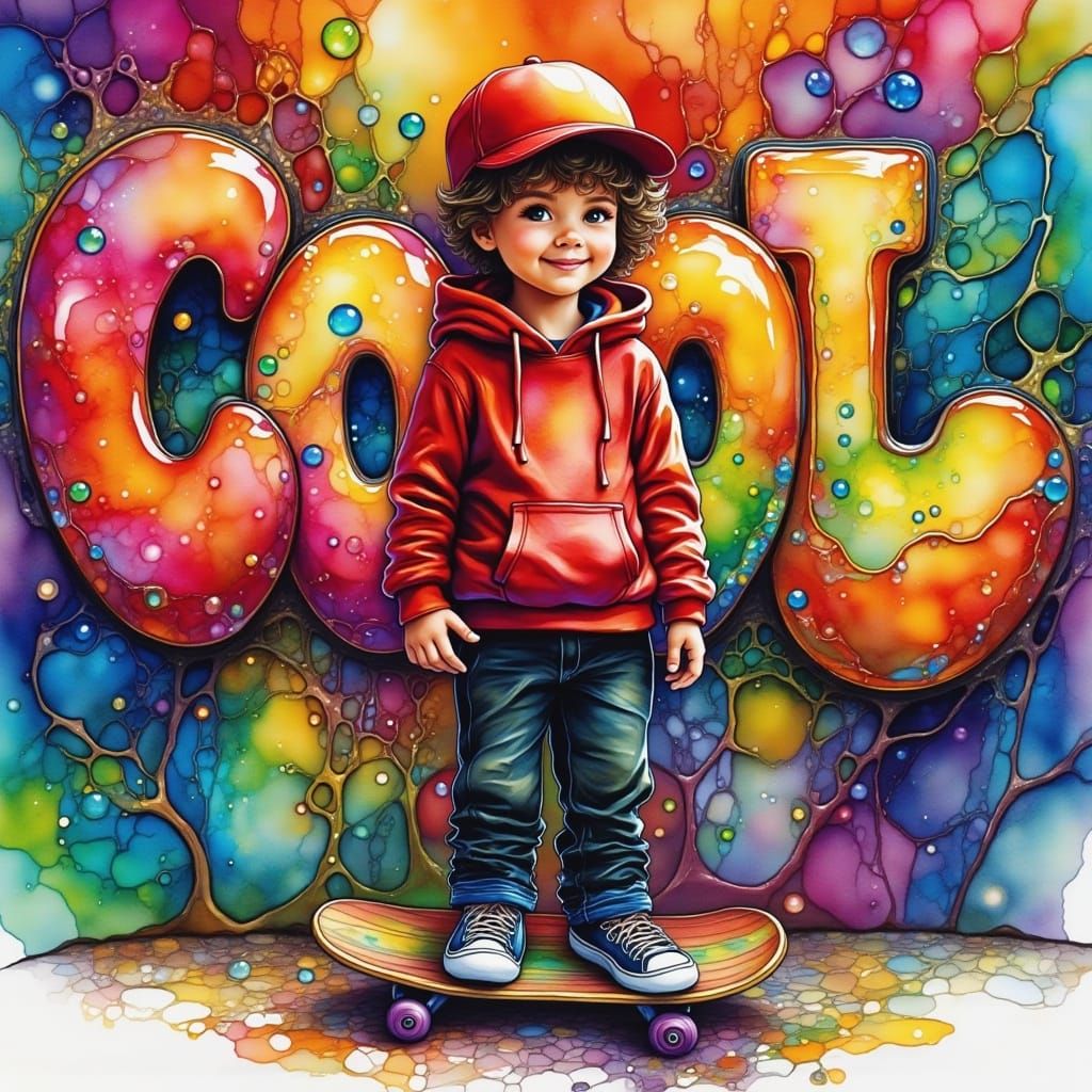 Skater Boy Graffiti Art in Watercolor Style