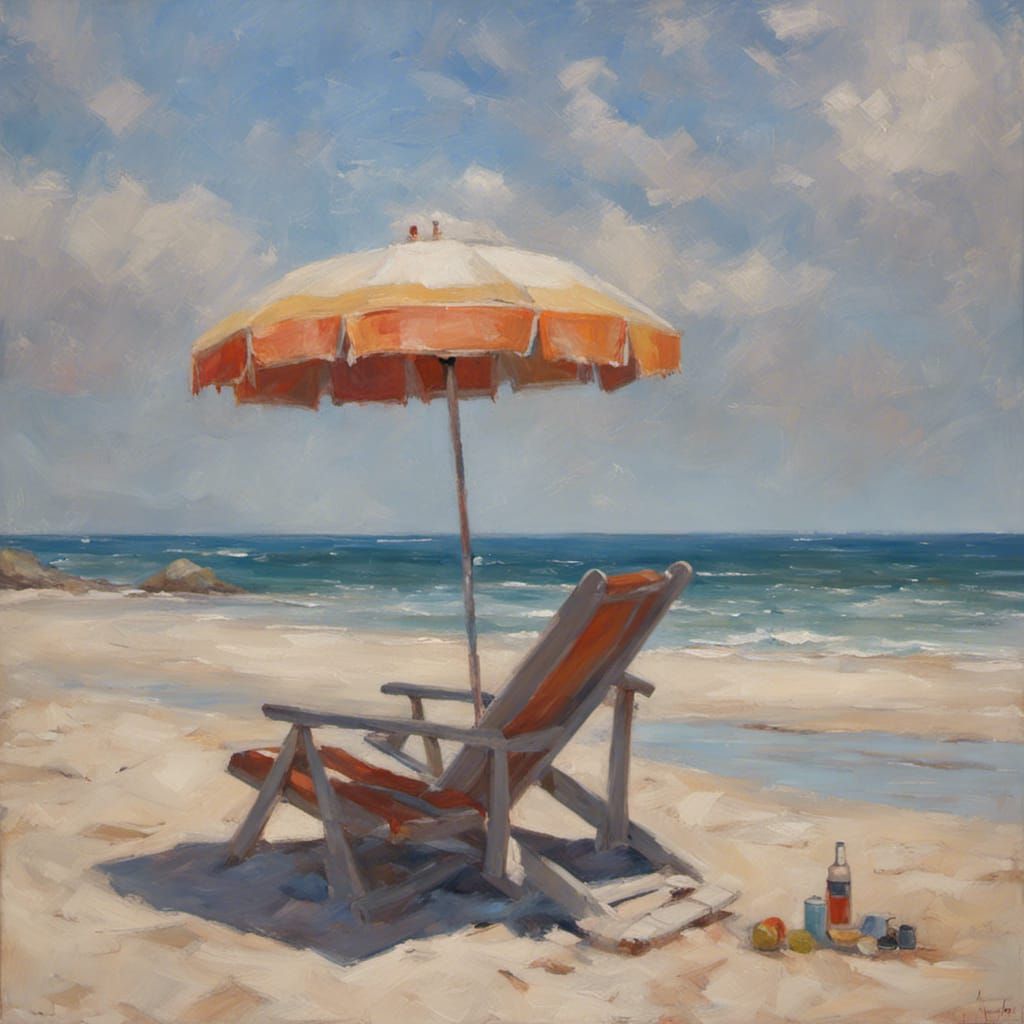 Calming Beach Scene in Oil Painting Style