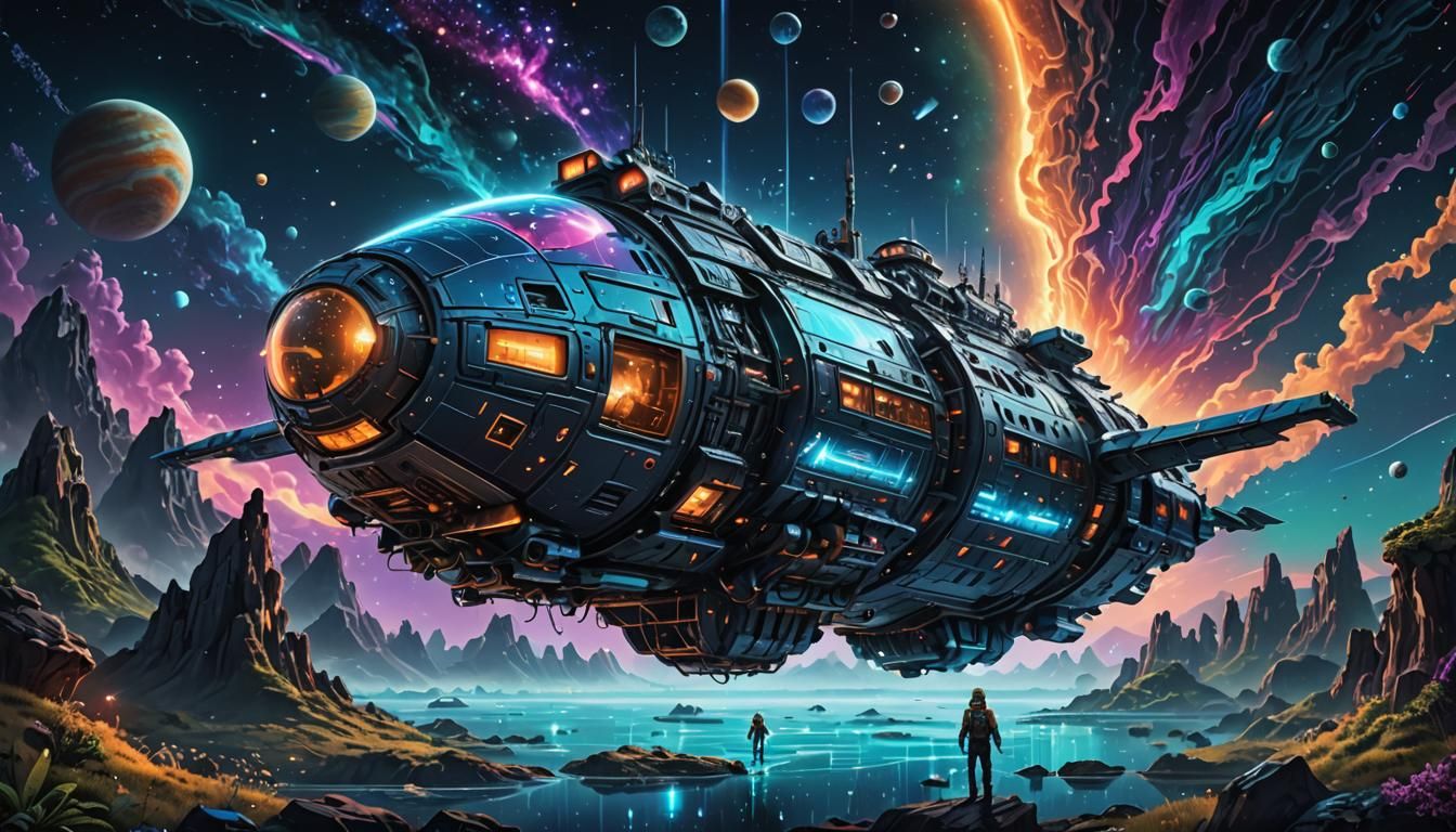 Bioluminescent Spacecraft Abduction: Digital Matte Painting