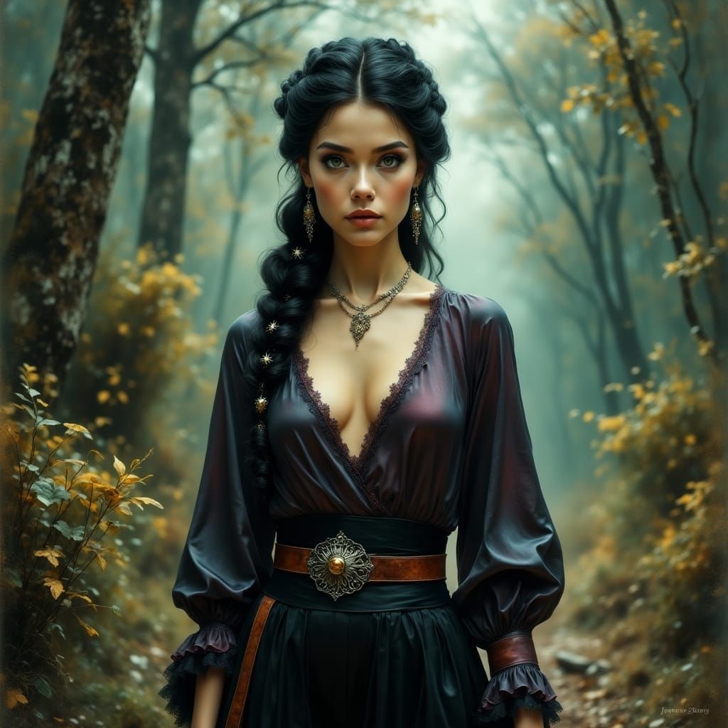 Ethereal Woman in Mystical Forest, Inspired by Ashley Wood's...