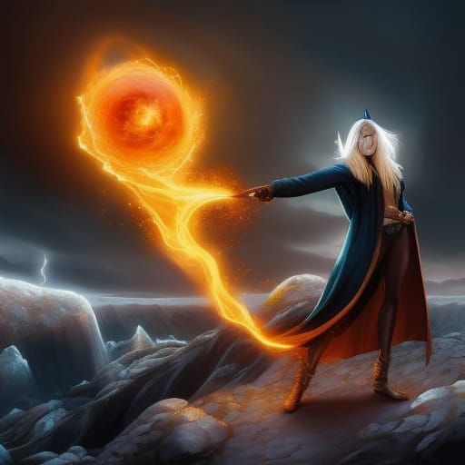 Wizard Summoning Fireball: Hyperdetailed Fantasy Art