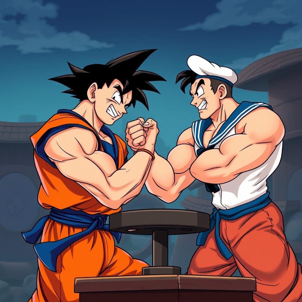 Manga-Inspired Arm Wrestling Showdown between Goku and Popey...