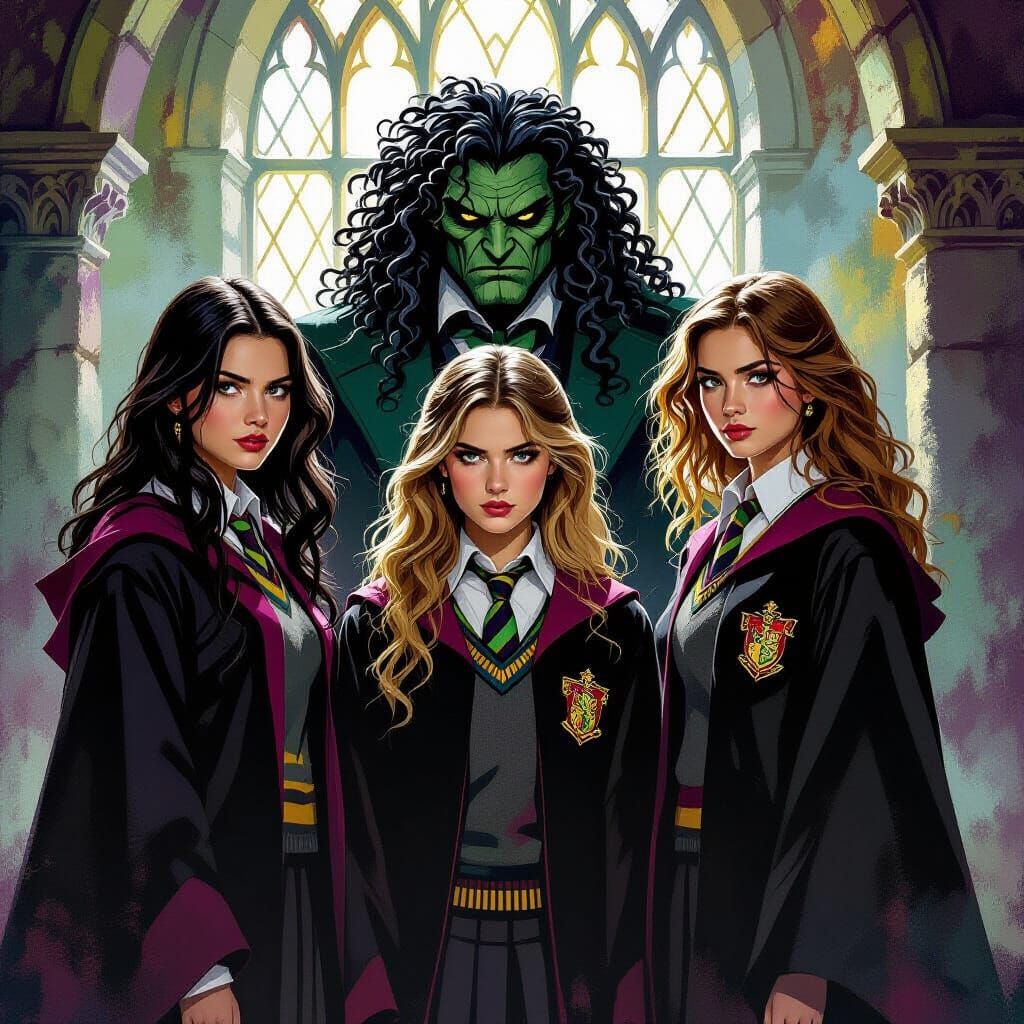 Hogwarts Students Face Angry Professor in Fantasy Art Style