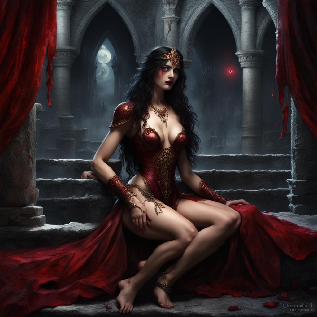 Lustrous Vampire Queen in Moonlight: Fantasy Art