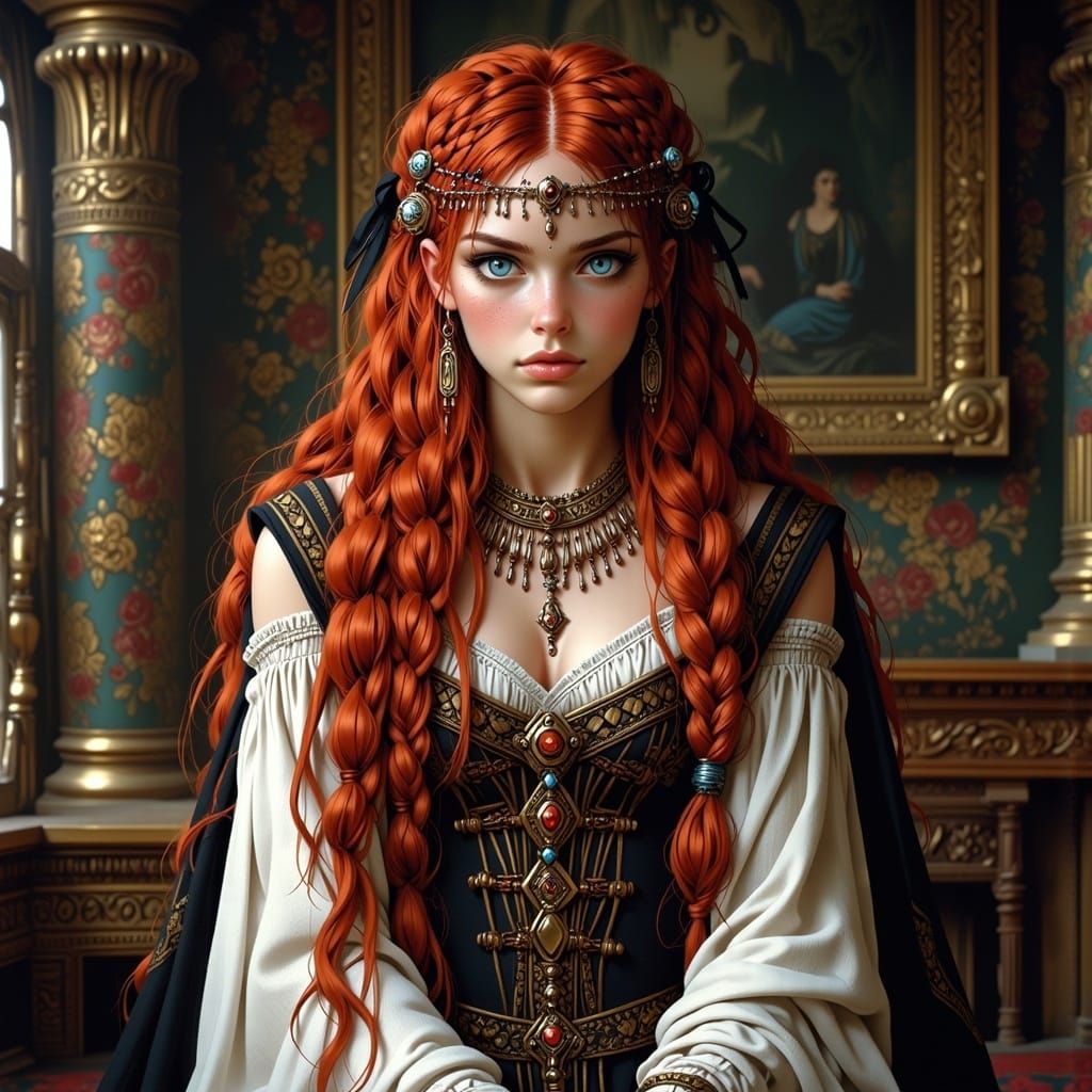 Majestic Medieval Queen in Opulent Throne Room