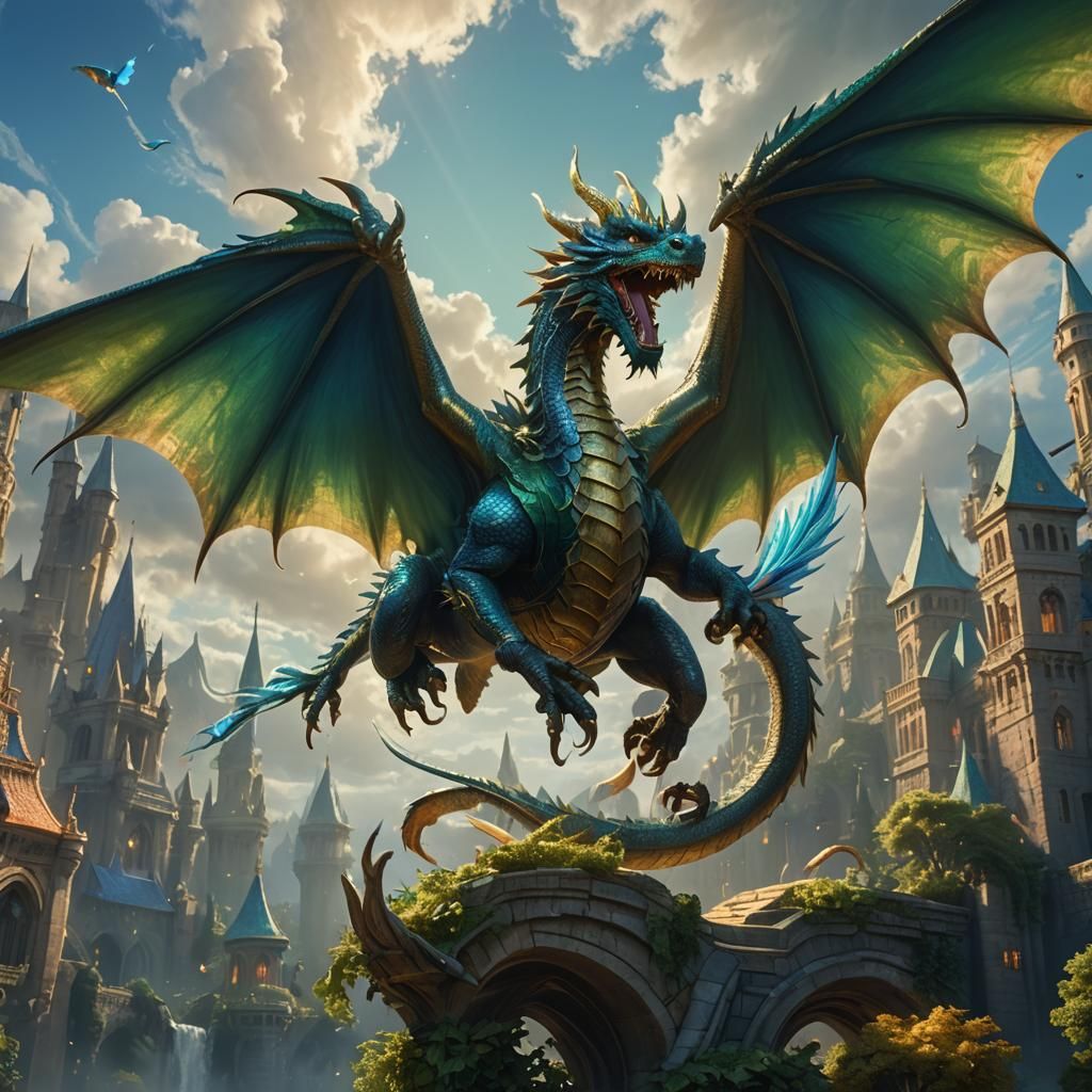 Regal Dragon Soaring in Mystical Realm