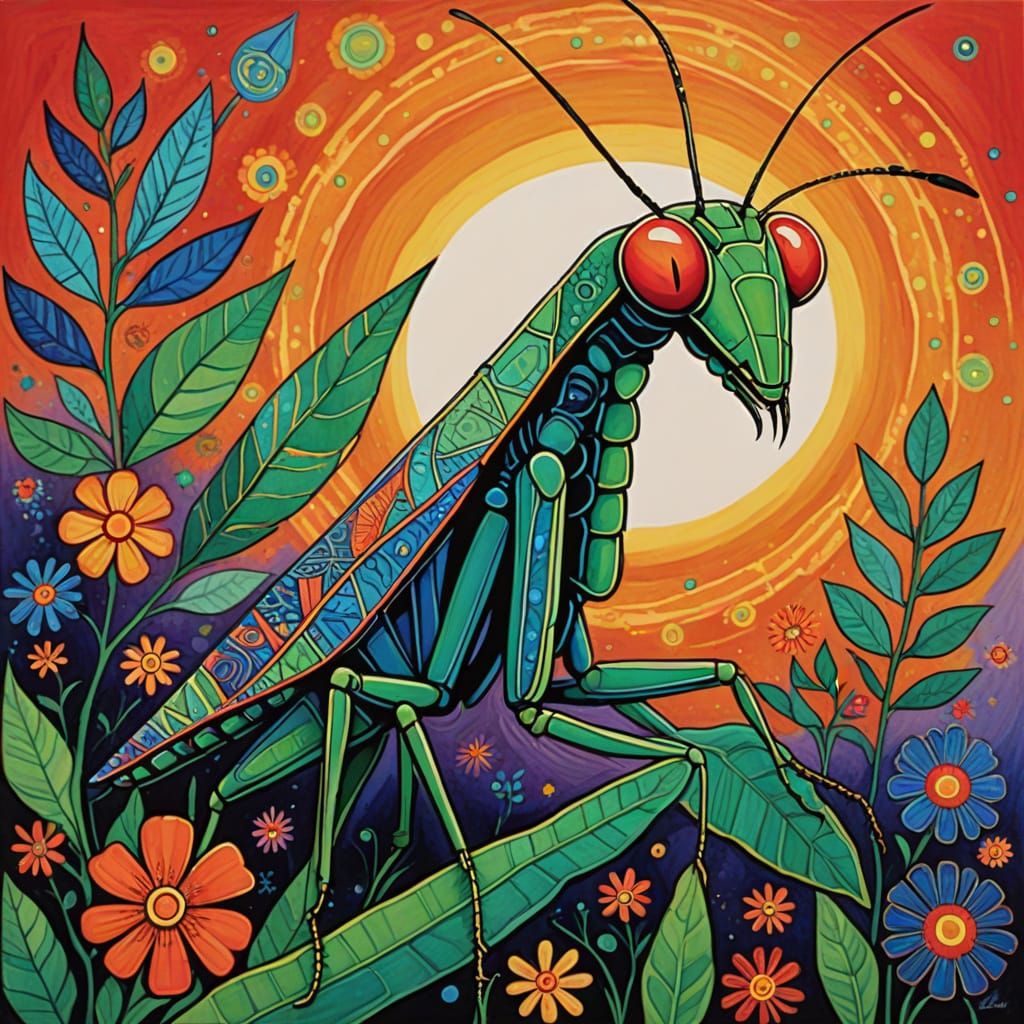 A Mantis in Oil Painting Style