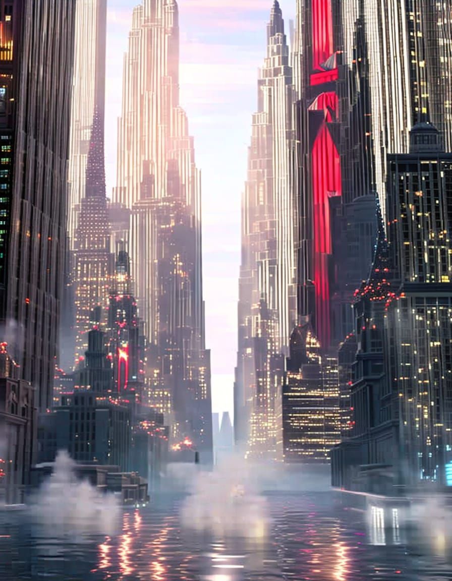 Retrofuturistic New York City Made of Amber and Flowers