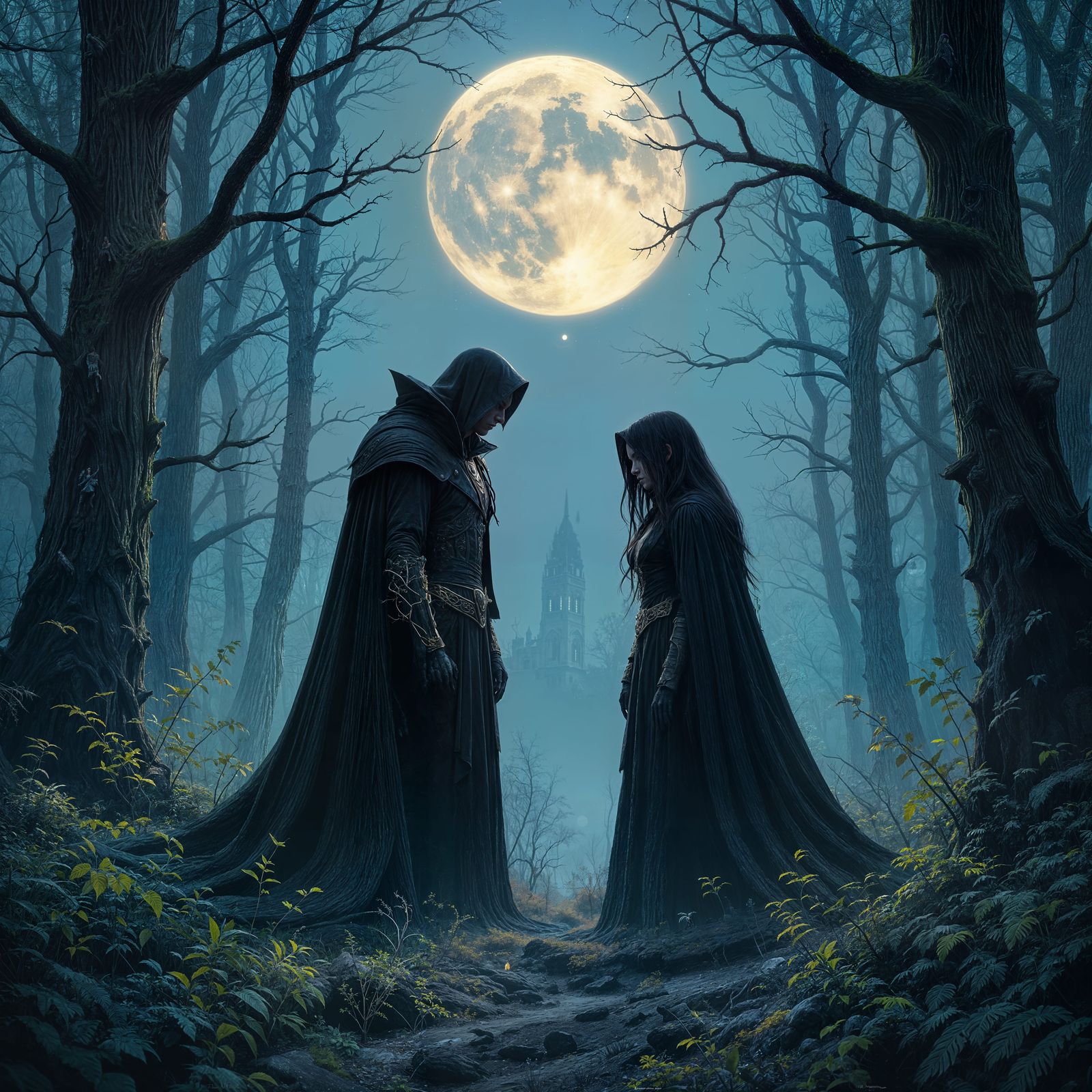 Lycanthrope and Vampire Battle in Dark Fantasy Style