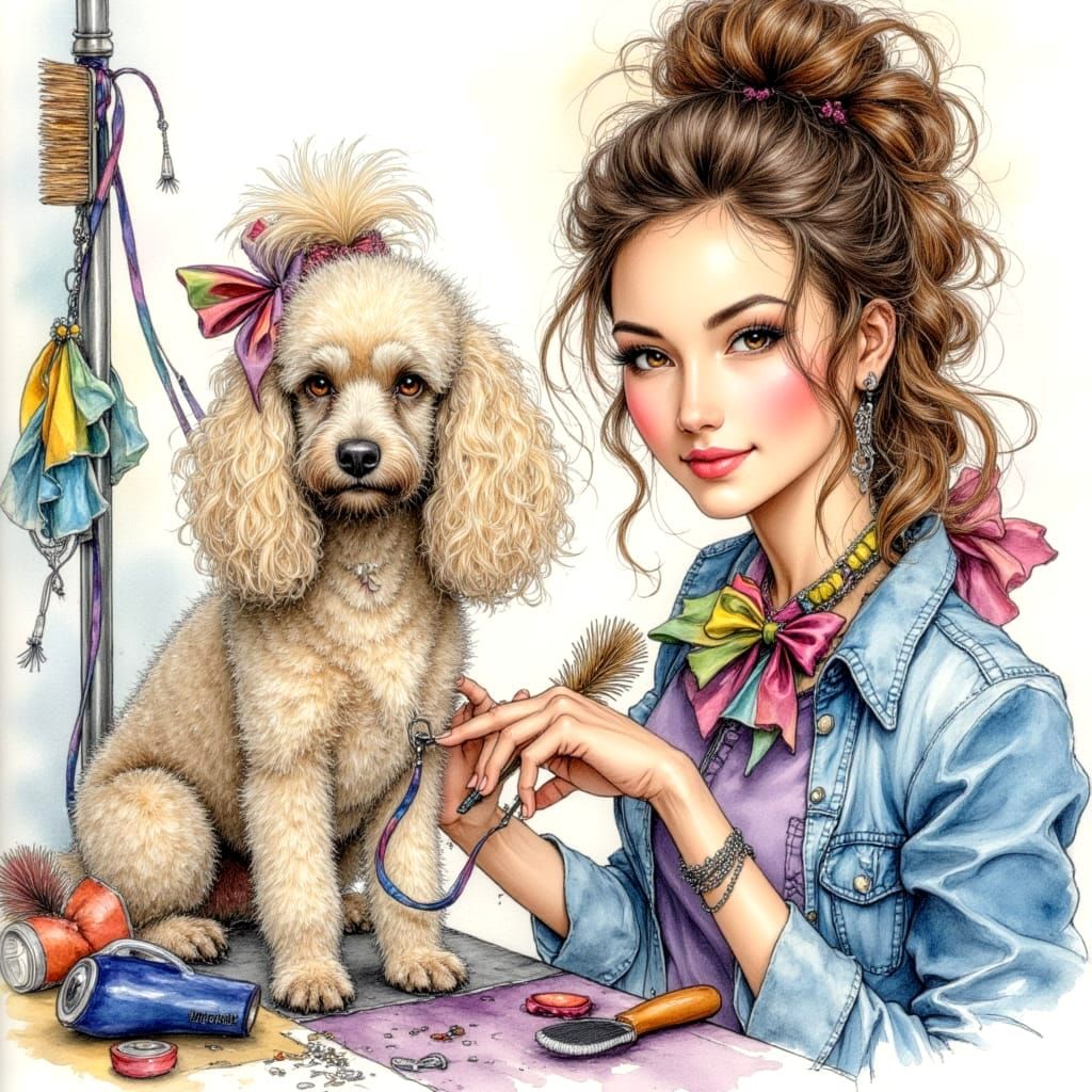 Woman Joyfully Learns Dog Grooming for Show