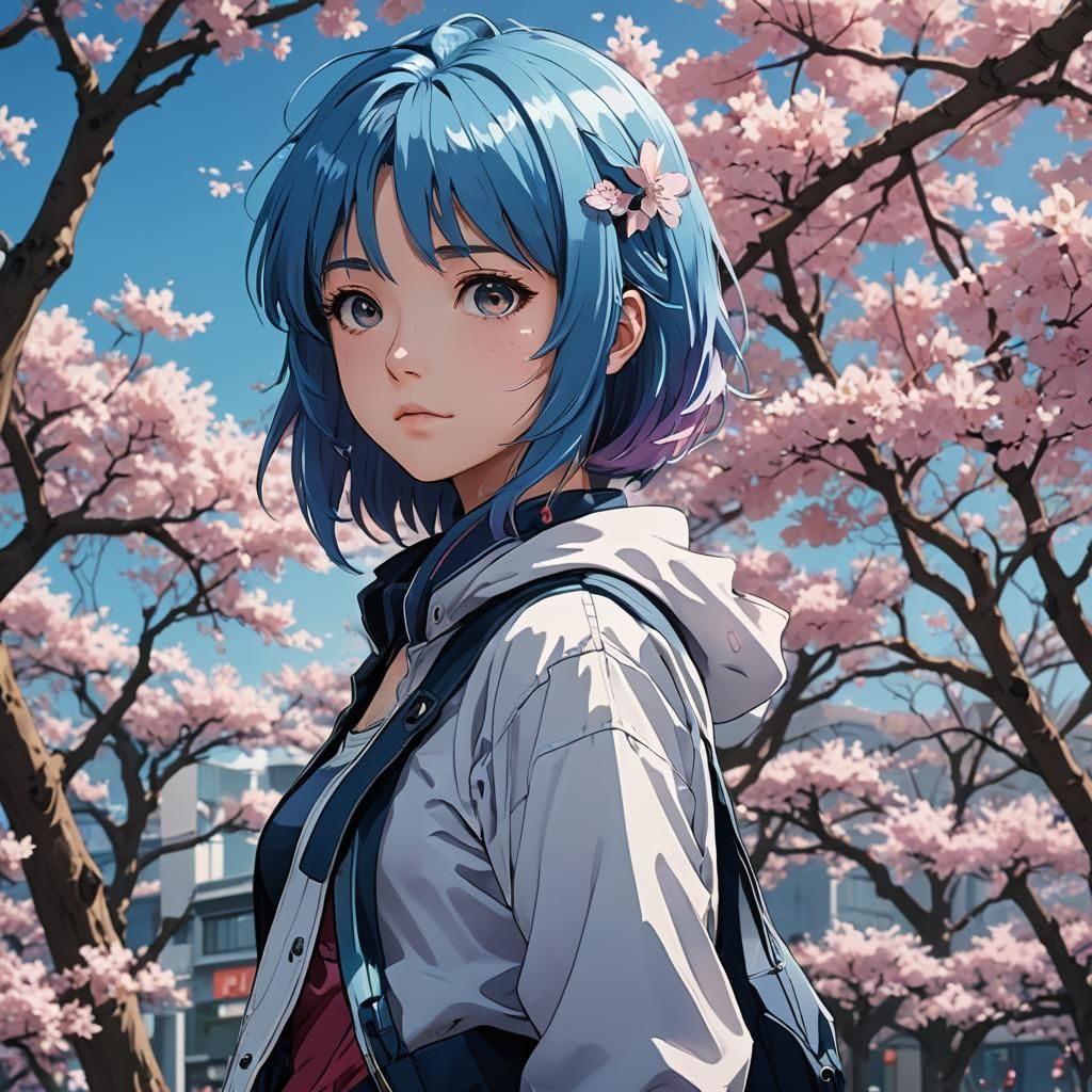 Blue-Haired Anime Girl in Cel-Shaded Style