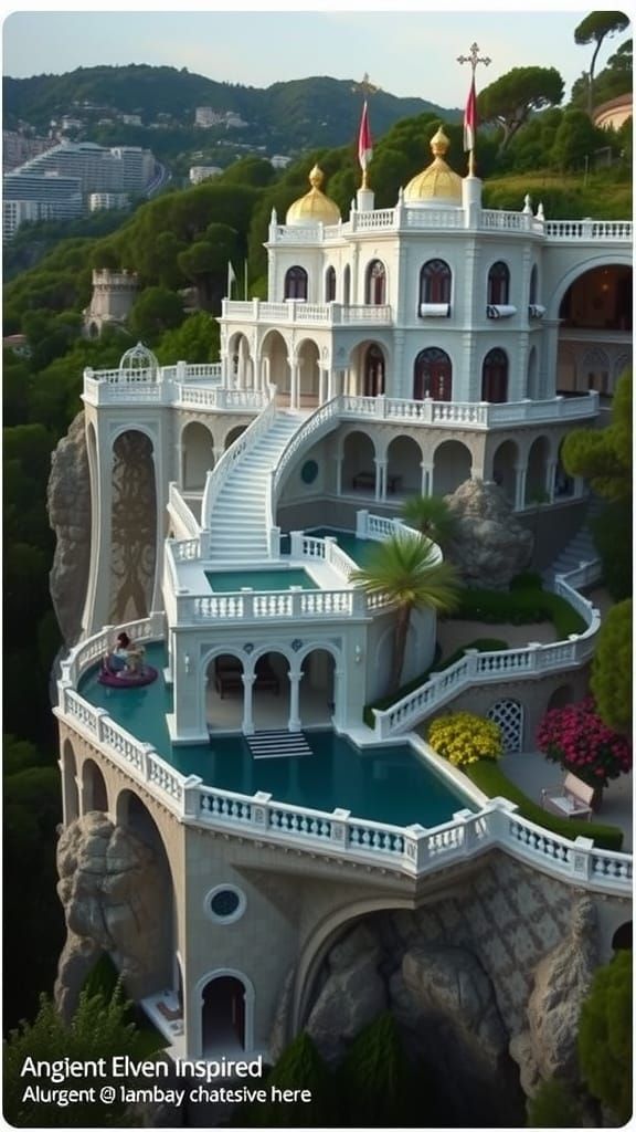 Ancient Elven Cliffside Chateau in Vibrant Colors