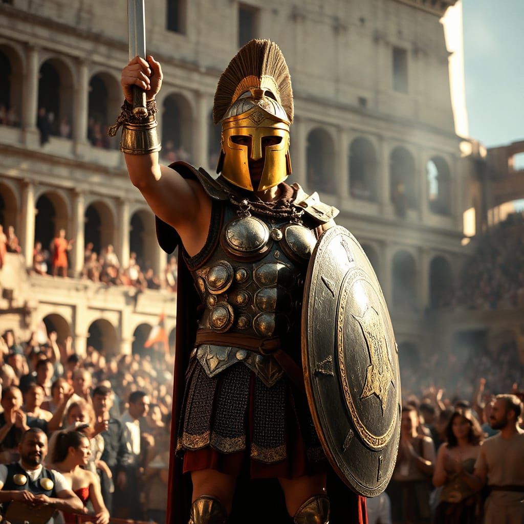 Victorious Gladiator in the Colosseum: Cinematic Triumph