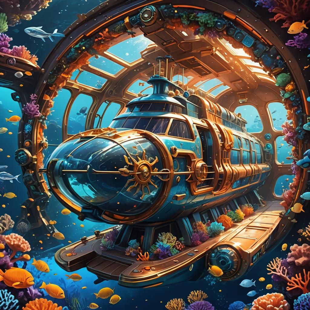 Luxury Submarine Concept Art in Deep Color