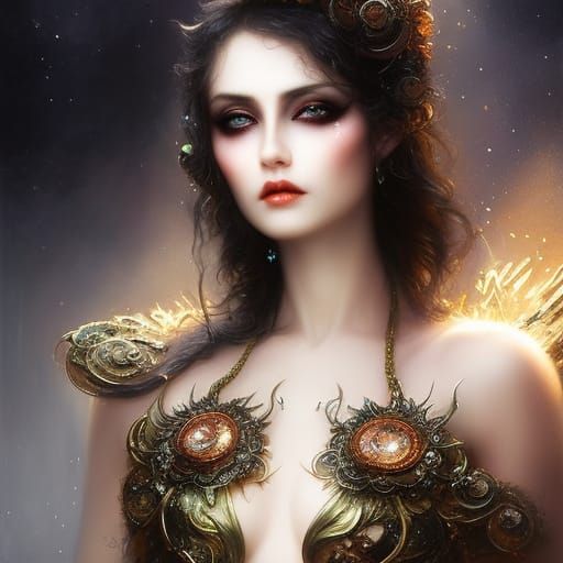 Sapphire Tears: Macabre Portrait in Digital Art Style