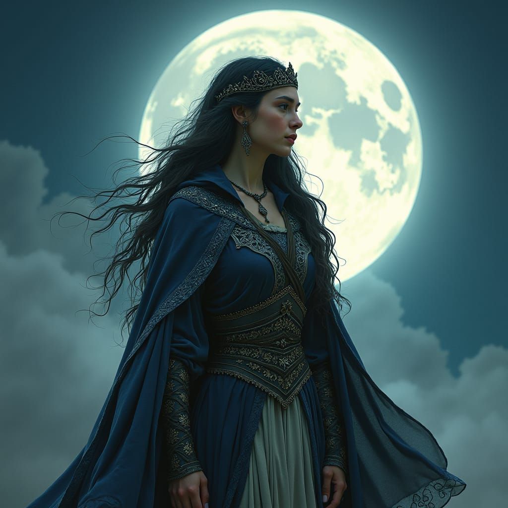 Norse Goddess Bíl in Ethereal Moonlight