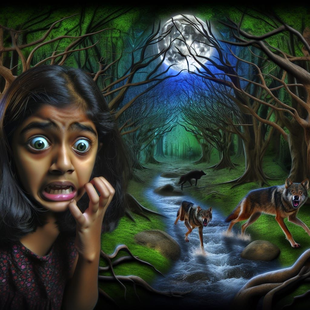 Girl Runs From Wolves in Eerie Forest