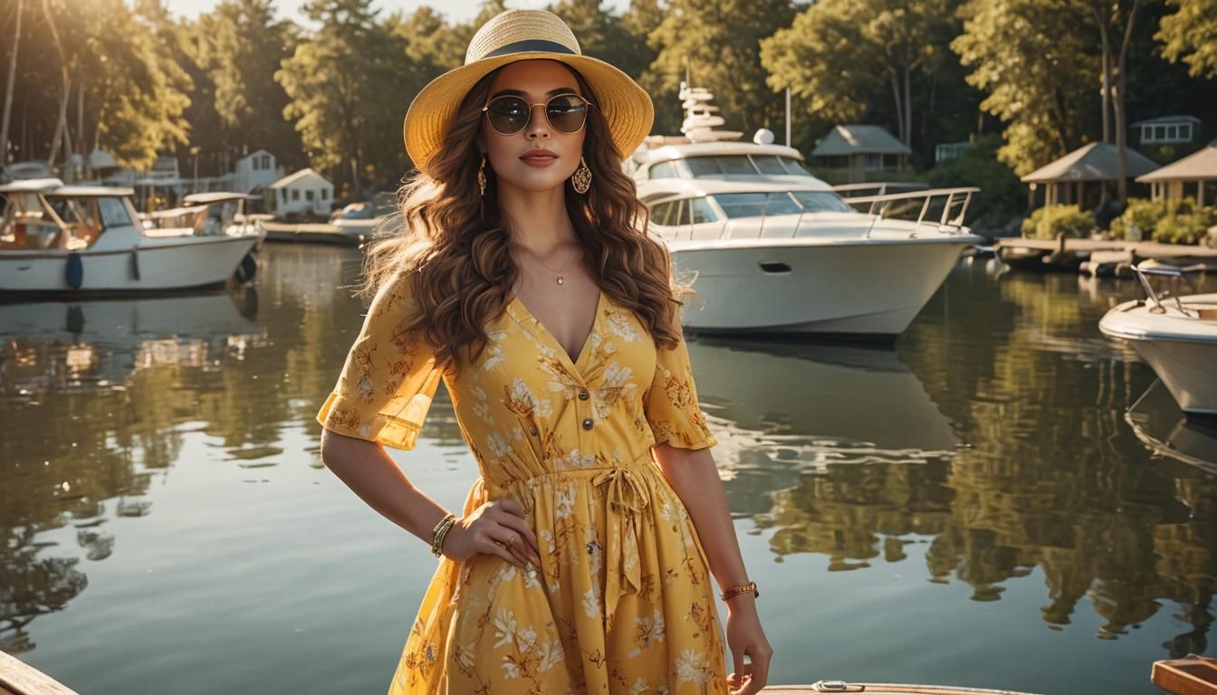 Girl in Yellow Dress by River: Photorealistic Concept Art