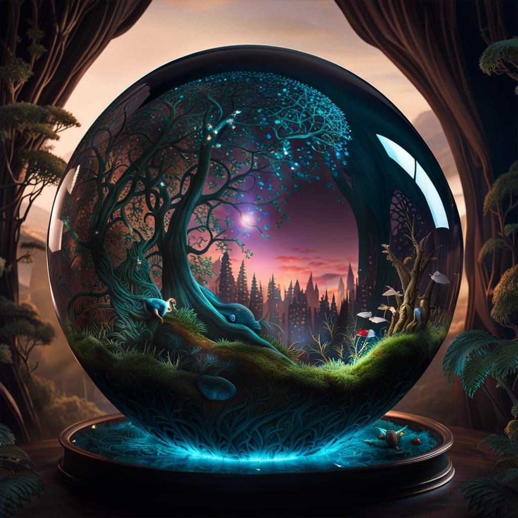 Enchanted Fantasy World Within Glass Sphere