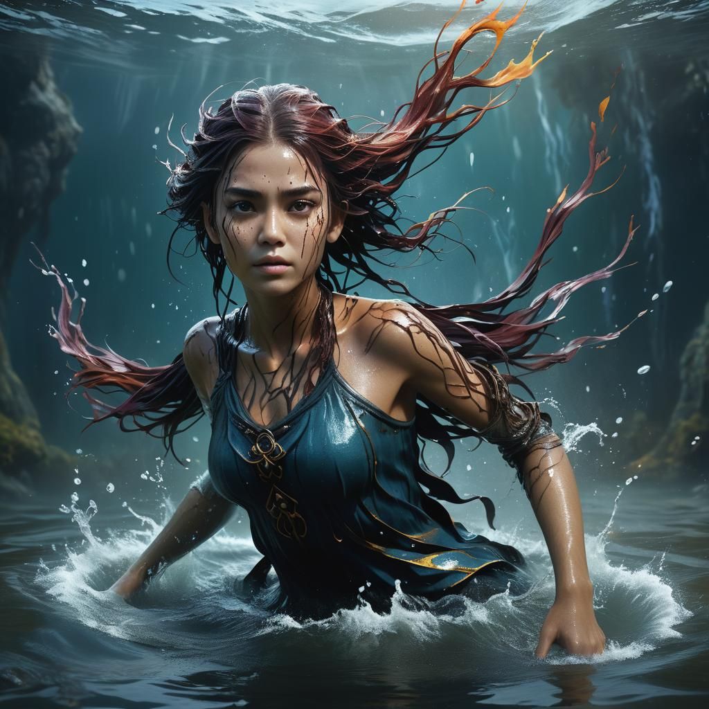 Woman Rising from Water: Detailed Fantasy Art