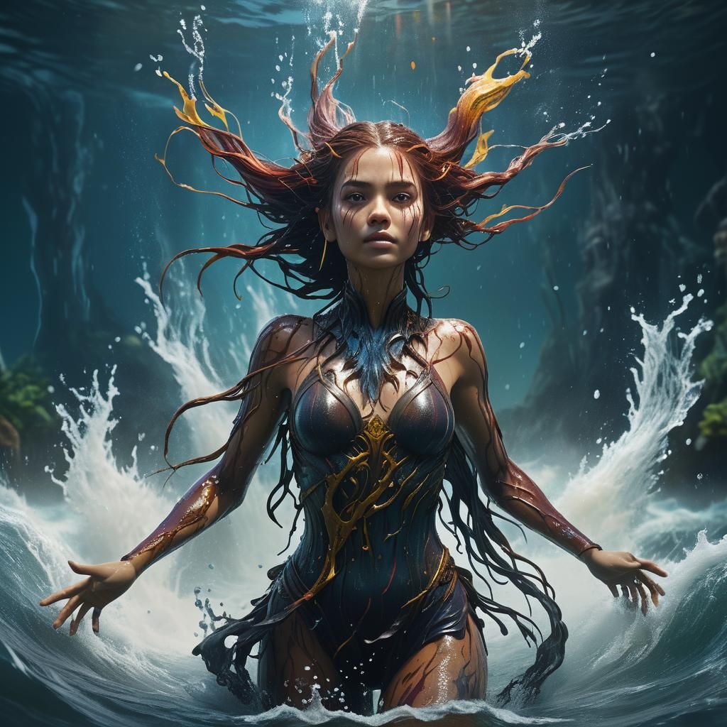 Woman Rising from Water: Detailed Fantasy Art