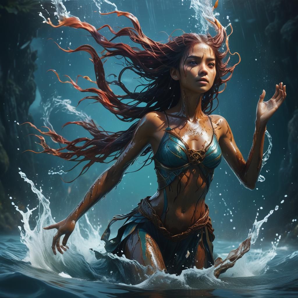 Woman Emerging from Water: Detailed Matte Painting