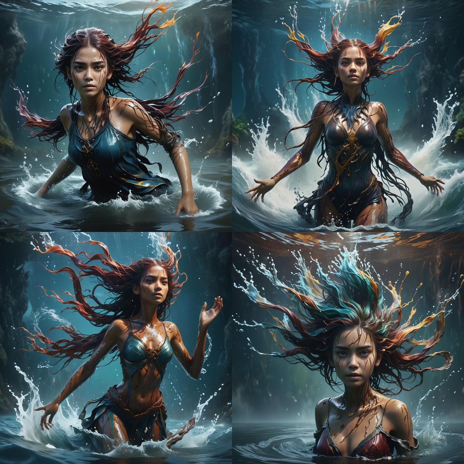 Woman Rising from Water: Detailed Fantasy Art