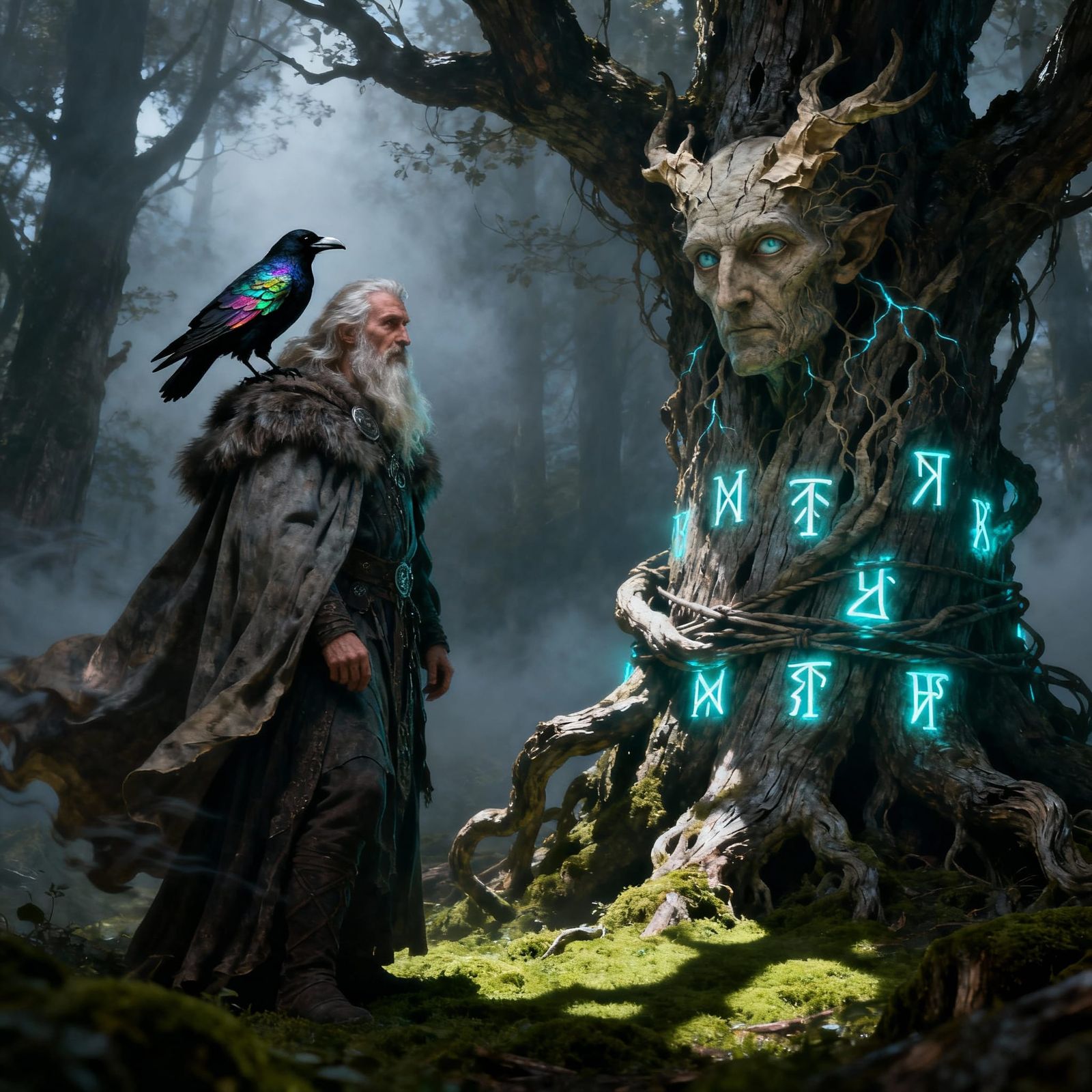 Odin Imprisons Mimir's Head in Ancient Tree