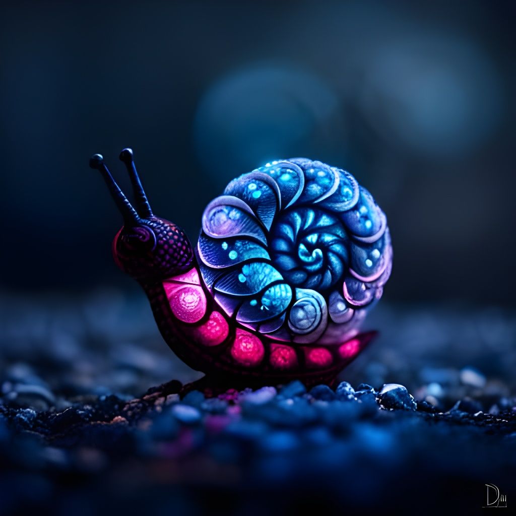 Luminous Crystallized Snail on Glowing Flower