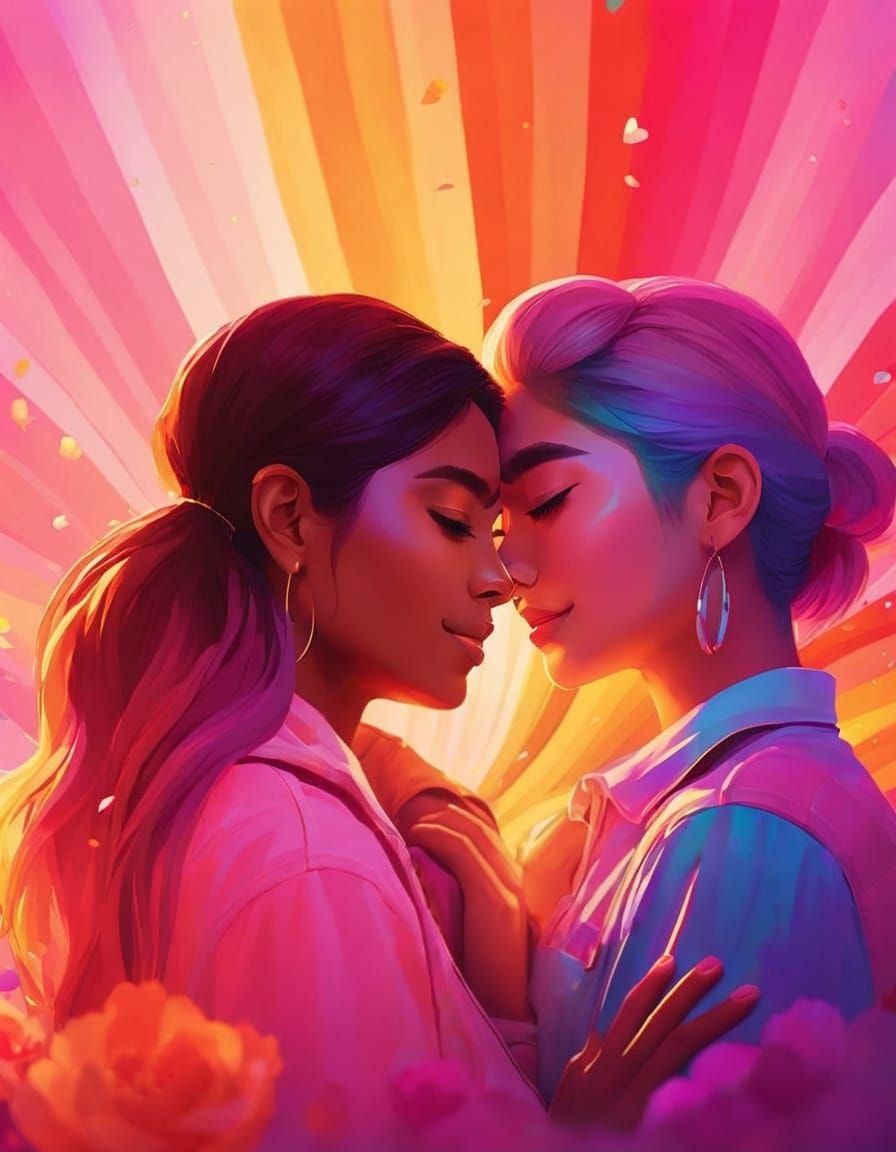 Two Women Embracing in Loish Style Digital Art