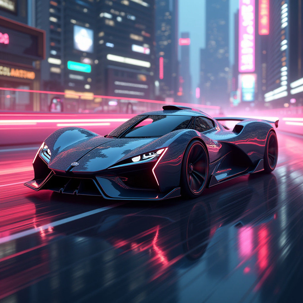 Ultra-Modern Supercar with Futuristic Aesthetic in Neon City