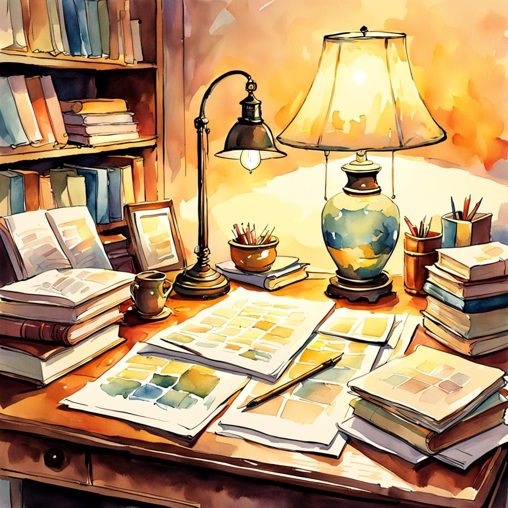 Whimsical Watercolor Study of a Cozy Nighttime Scene