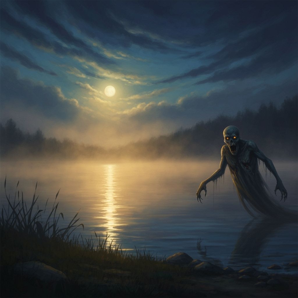 Eerie Ghost Shadow over Misty Lake in Turner Style