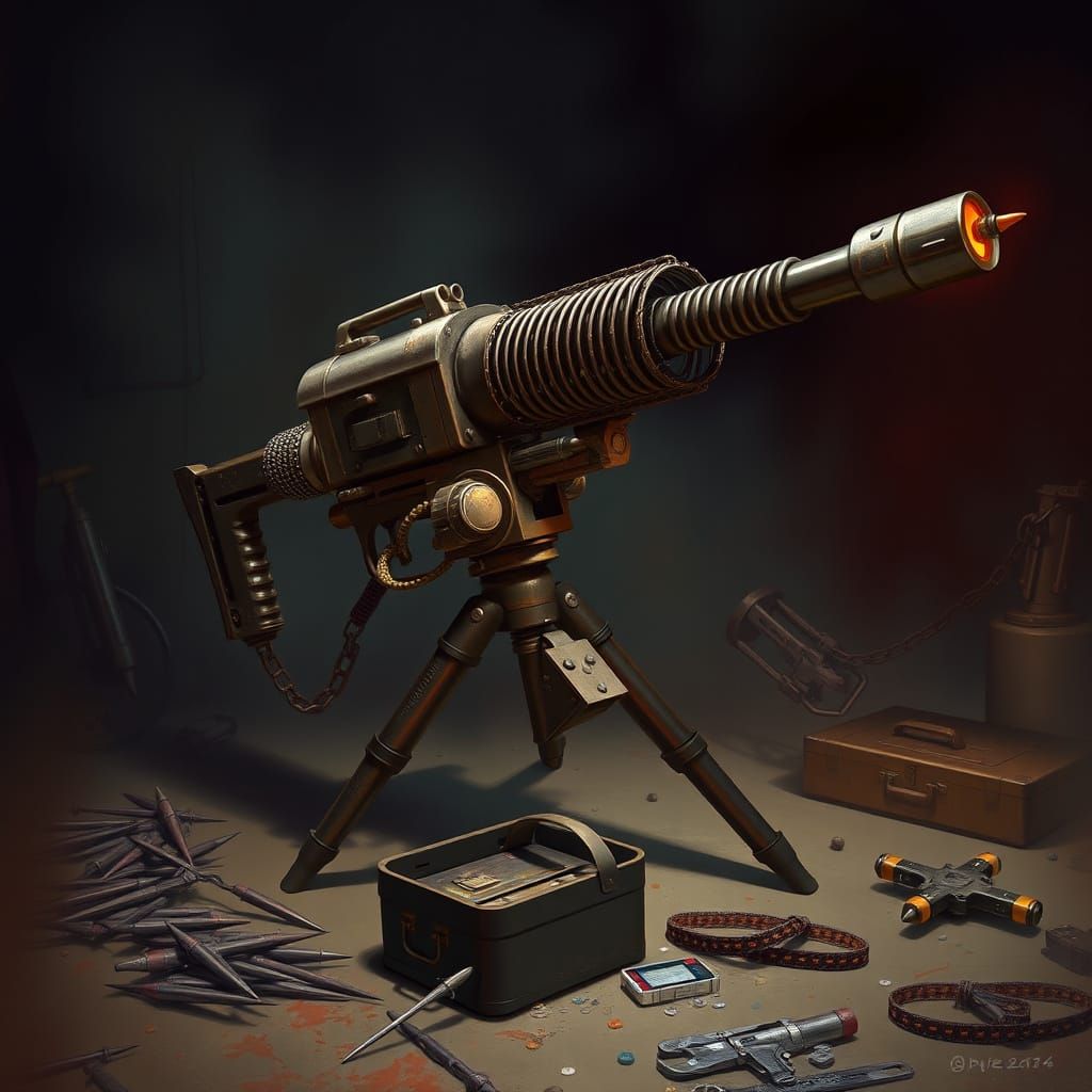 Steampunk Spike Cannon Digital Painting in Industrial Style