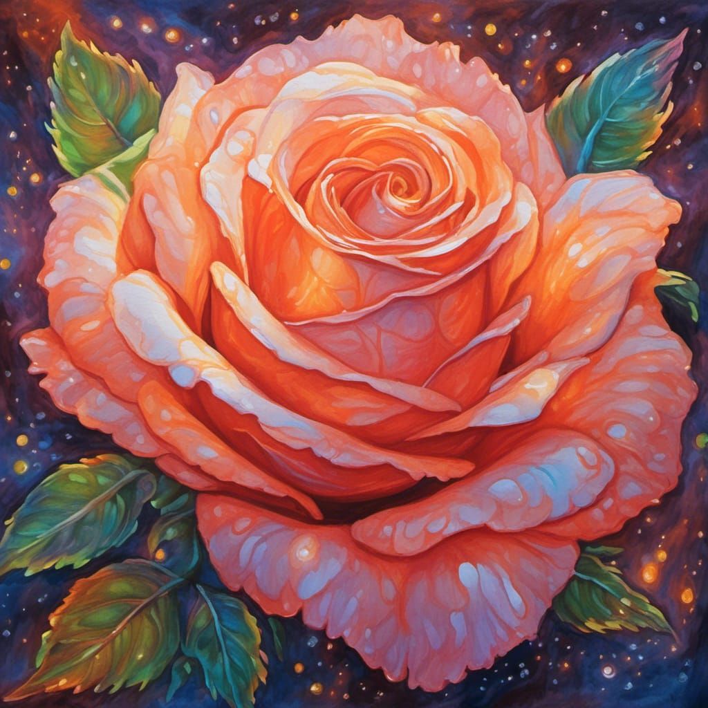 Bioluminescent Orange Rose Acrylic Painting