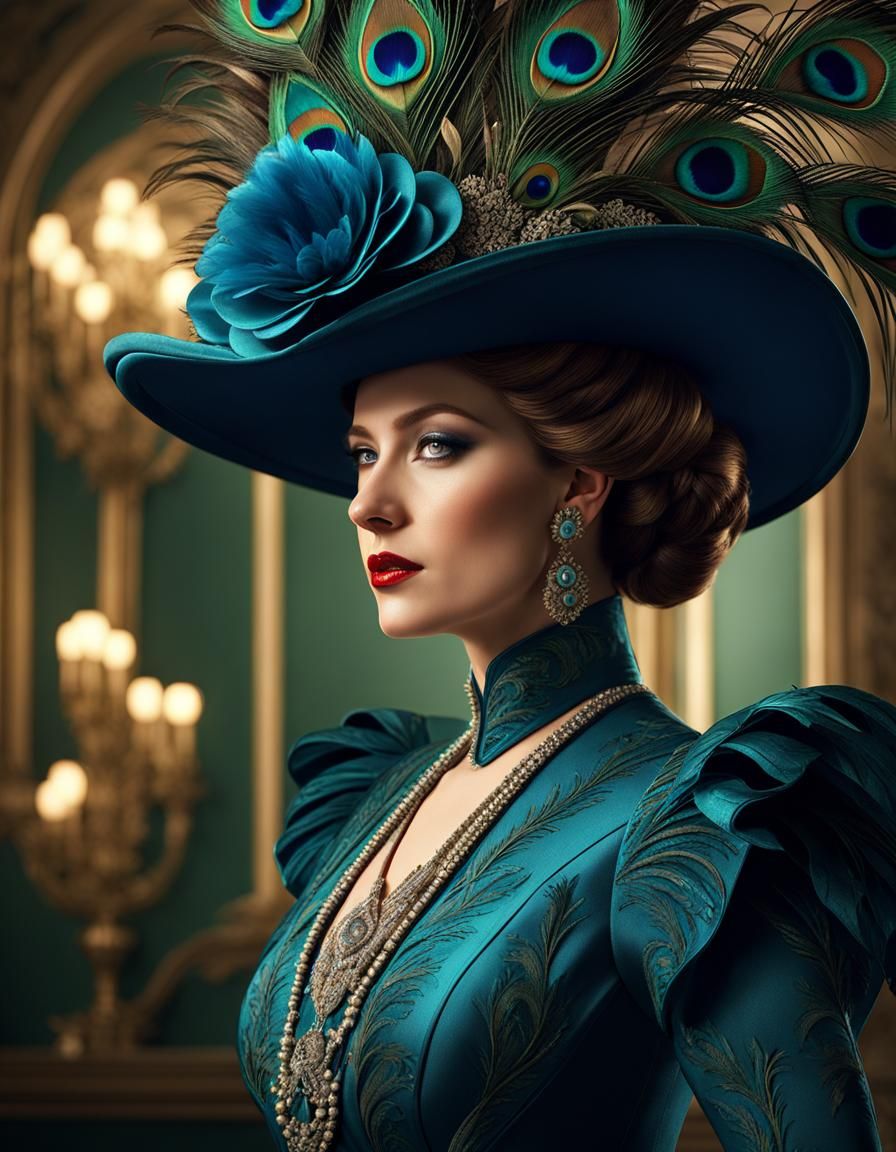 Edwardian Woman in Extravagant Feathered Hat