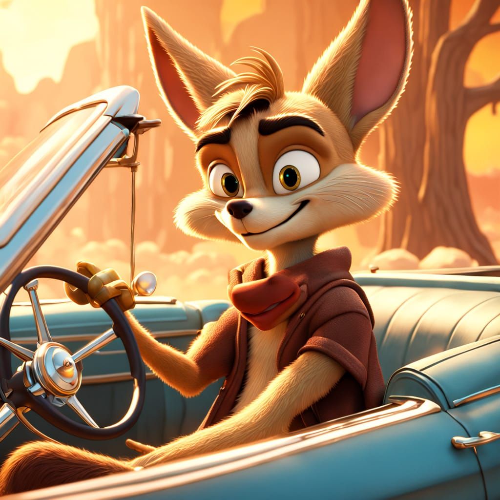 Wile E. Coyote Cruises in a Vintage Convertible