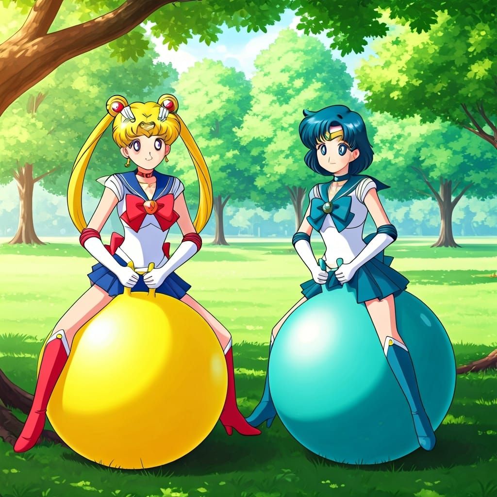 Sailor Moon and Mercury on Hopper Balls