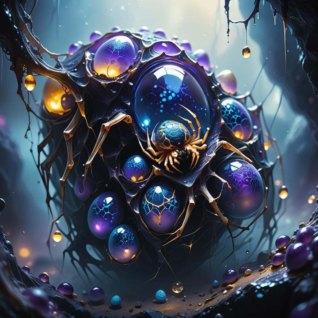 Venomous Alien Spider Eggs in Crystalline Cave