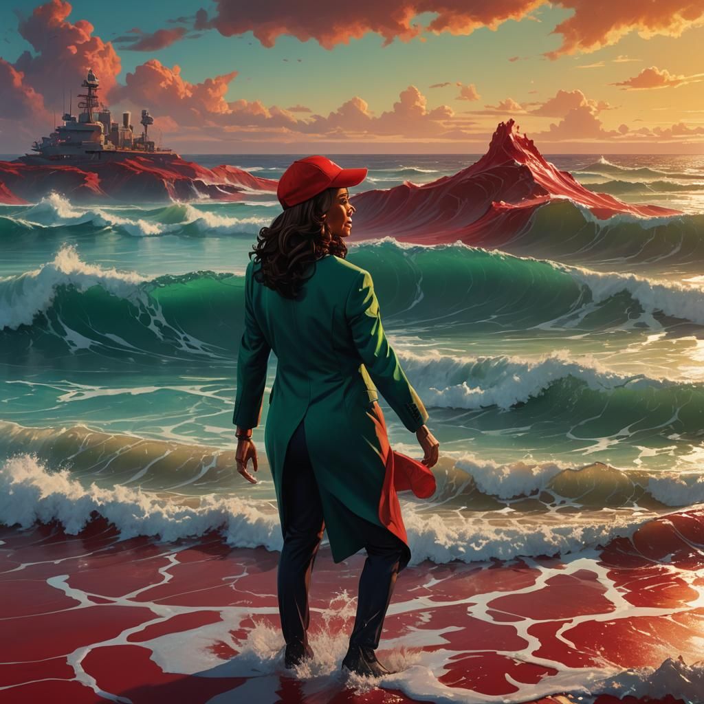 Kamala Harris in Red Ocean, Syd Mead Style