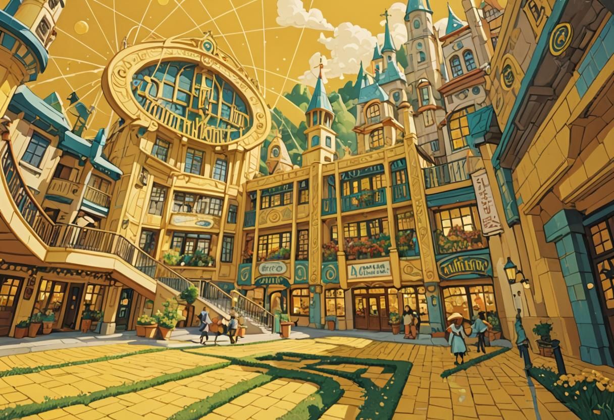 Art Deco Munchkinland: Bioluminescent Yellow Cityscape