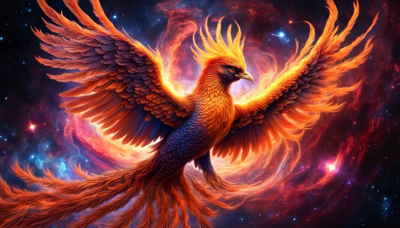 Galactic Phoenix Soaring Through a Nebula
