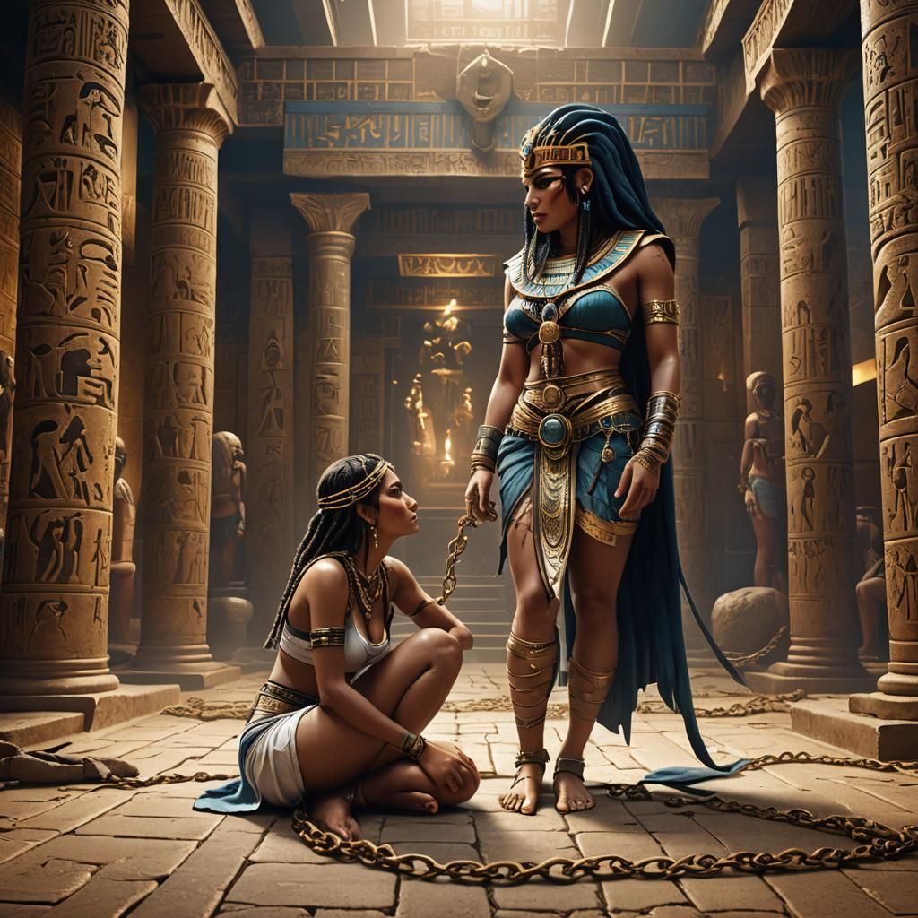 Chained Woman Before Pharaoh in Ancient Palace