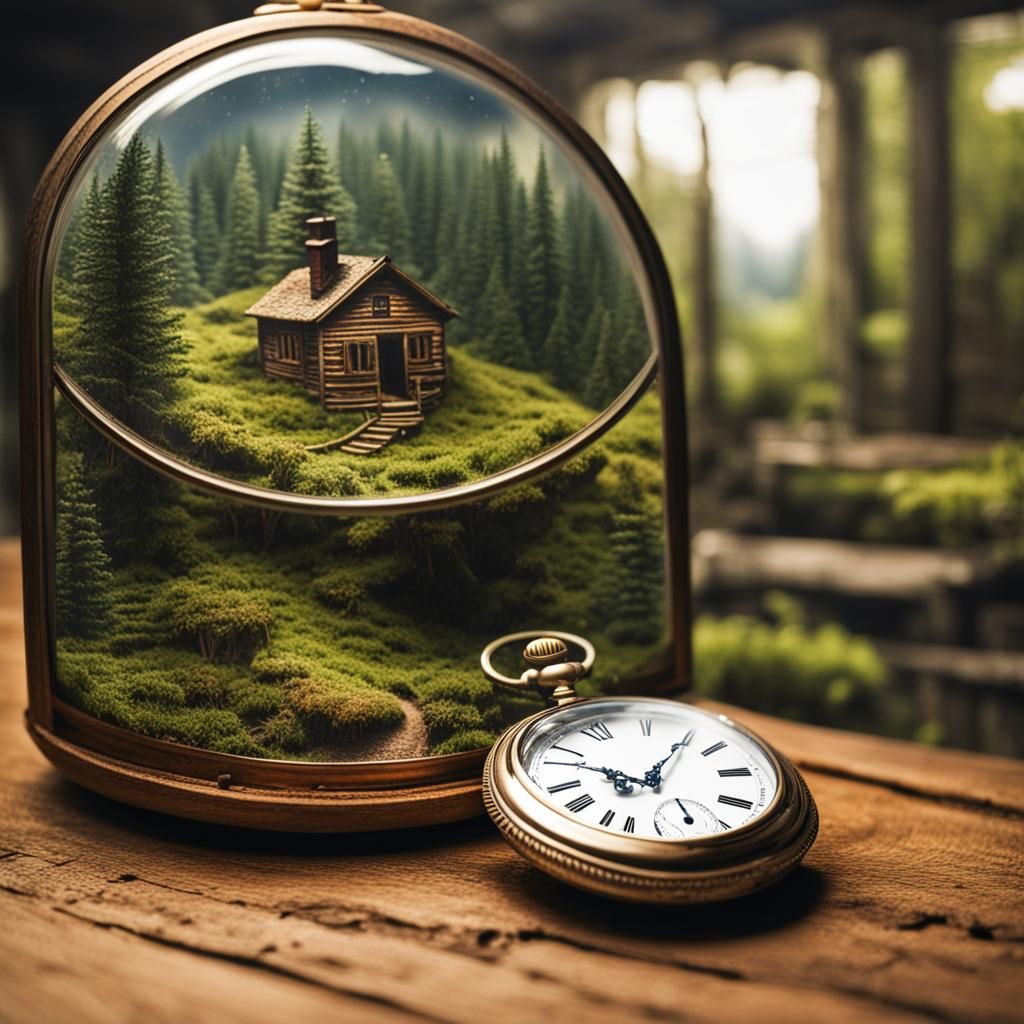 Distorted Forest and Mountains Inside Pocket Watch
