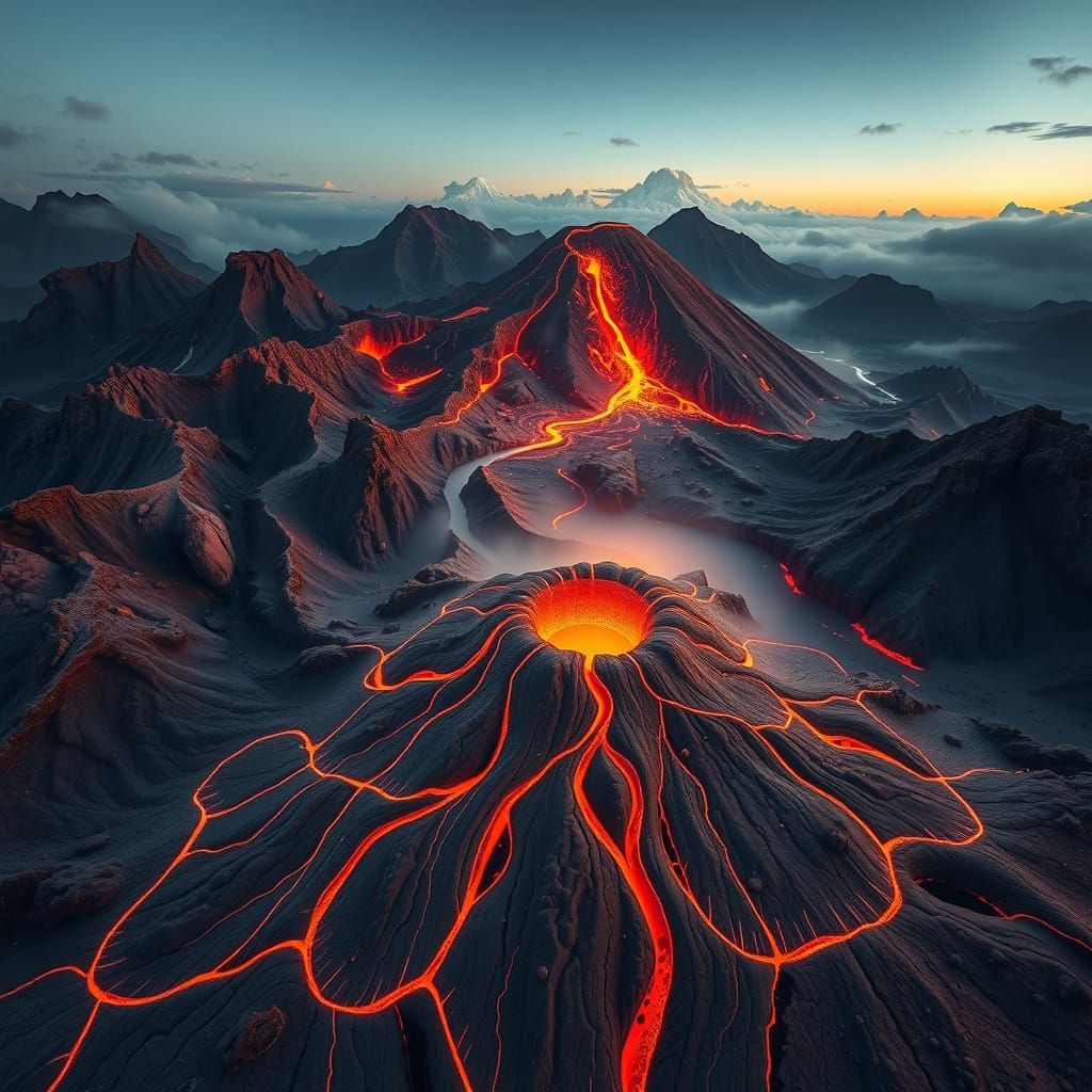 Exotic Fractal Volcano Landscape in Hyperdetailed Style