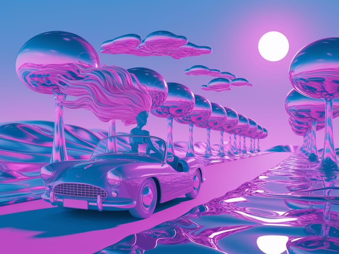 Surreal Slime Girl Drives Liquid Car