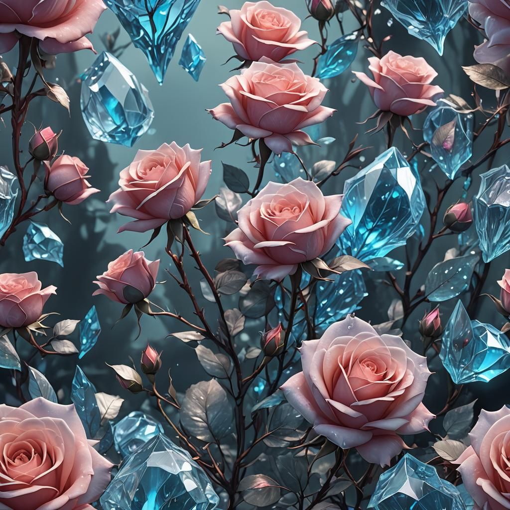 Bioluminescent Crystal Rose in Matte Painting Style