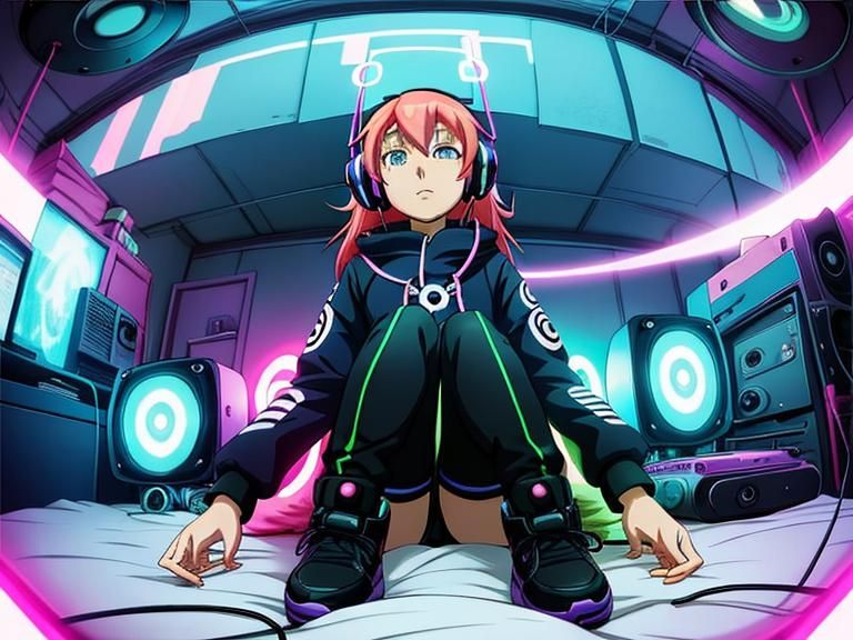 Woman in Hypnotic Trance with Glowing Headphones