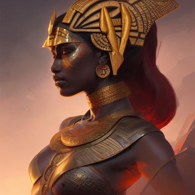 Fierce Female Warrior Portrait in Art Nouveau Style